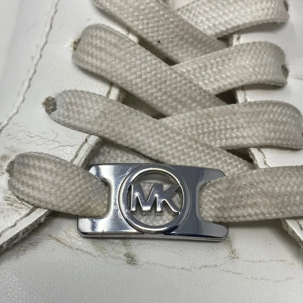 Michael Kors Irving Stripe White Navy Lace Up Sneakers FT25G Womens 5.5M